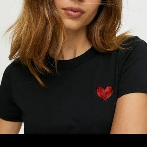 Aritzia Sunday Best Candy T Shirt Size S Black with red Heart